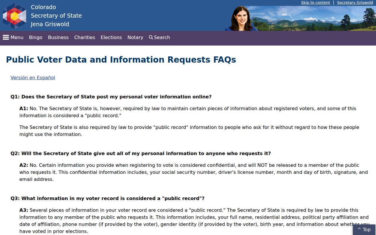 Fort Collins neighbors lookup showing Colorado voter data public and confidential fields
